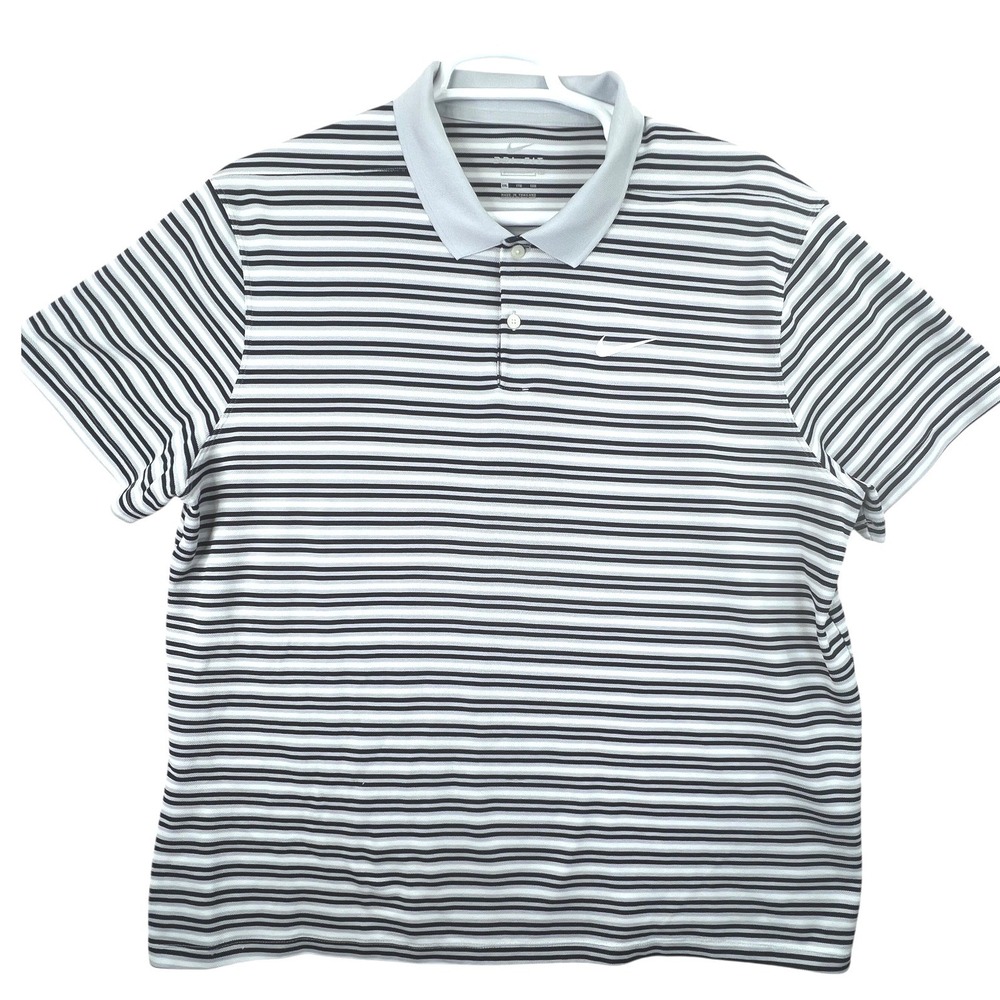 Nike Dri-FIT Polo Shirt Mens XXL Blue White Striped Short Sleeve Golf Top Casual